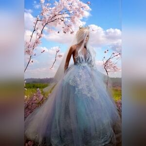MORWENNA Lavender White & Blue Boho Woodland Fairy Wedding Ballgown Set